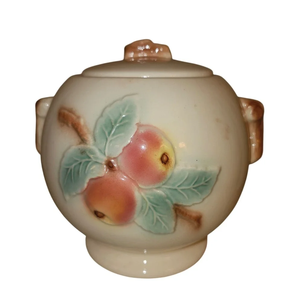 Cottagecore RRP Co Roseville Ohio Apple Cookie Jar Ceramic Can 312 Cream Red